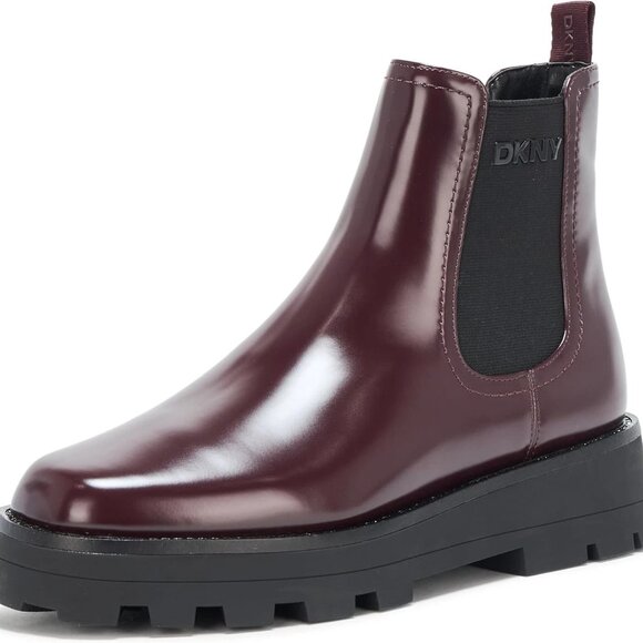 DKNY Senni Chelsea Boots Wine 8.5M Chunky Platform Pull-On MSRP $149 - Picture 1 of 5